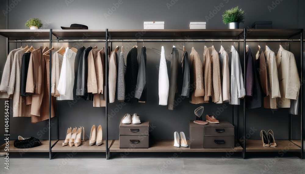 High-end luxury clothing lined up High-end luxury clothing lined up