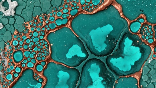 Vibrant blue-green Chrysocolla mineral specimen captured in stunning macro photography. Professional lighting reveals intricate copper silicate patterns and translucent structures in exquisite detail photo