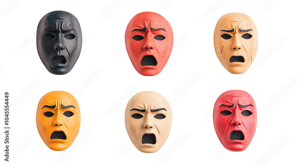Six Theatrical Masks with Different Expressions Six Theatrical Masks with Different Expressions