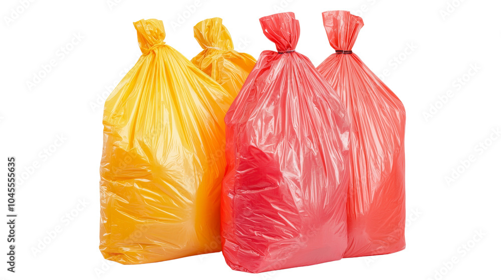 Three Garbage Bags in Yellow and Red.