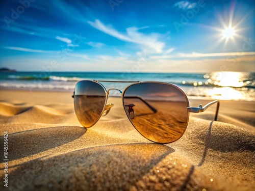 Wallpaper Mural Aviator Sunglasses on Sandy Beach - Summer Vibes, Relaxation, and Adventure Await Torontodigital.ca