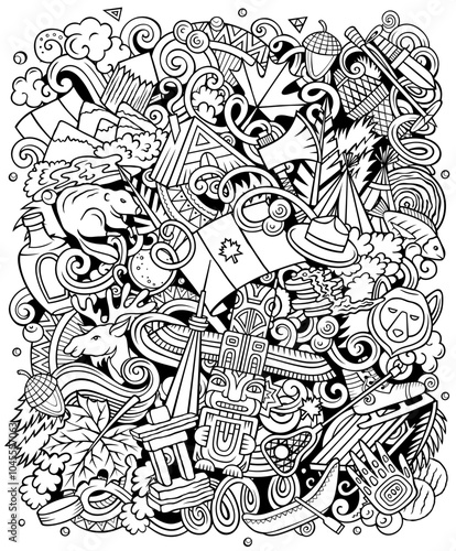 Canada cartoon doodle illustration. It's a funny Canadian design. Creative vector background with North America country elements and objects