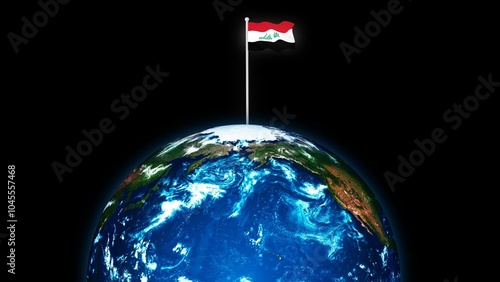 Iraq national flag flying on earth