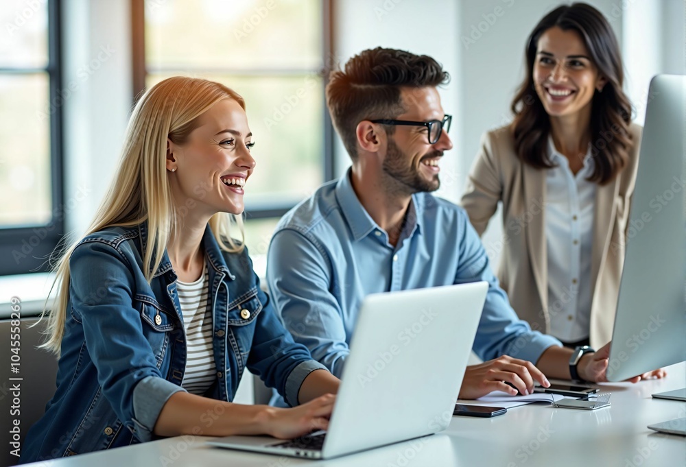 Teamwork and Collaboration: New Business Ideas Emerging from a Smiling Meeting in the Office Teamwork and Collaboration: New Business Ideas Emerging from a Smiling Meeting in the Office