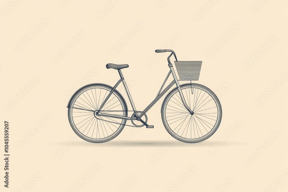 This artwork features a simple bicycle with a basket, highlighting sustainable travel and minimalism in design. Generative AI