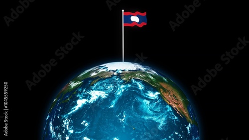 Laos national flag flying on earth