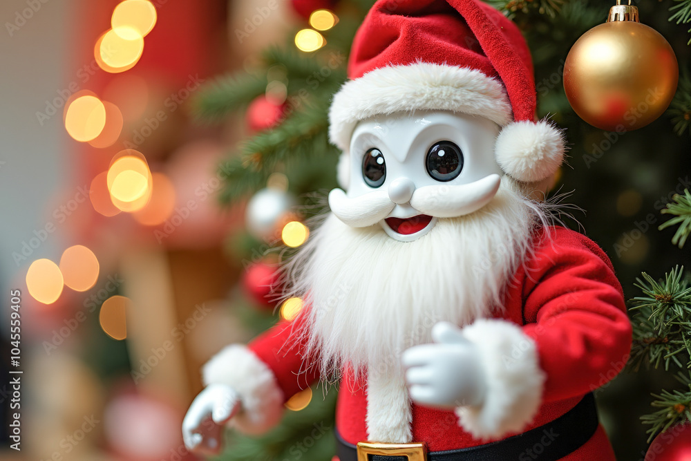 Naklejka premium funny robot Santa Claus on the background of a Christmas tree