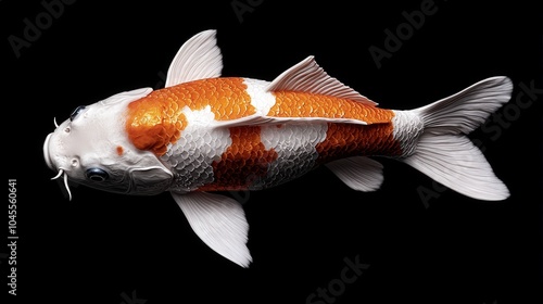 Orange and White Koi Fish Isolated on Black Background