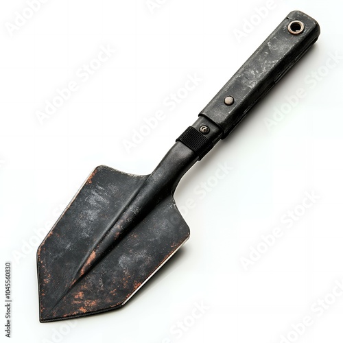 A black and copper folding shovel isolated on white background photo