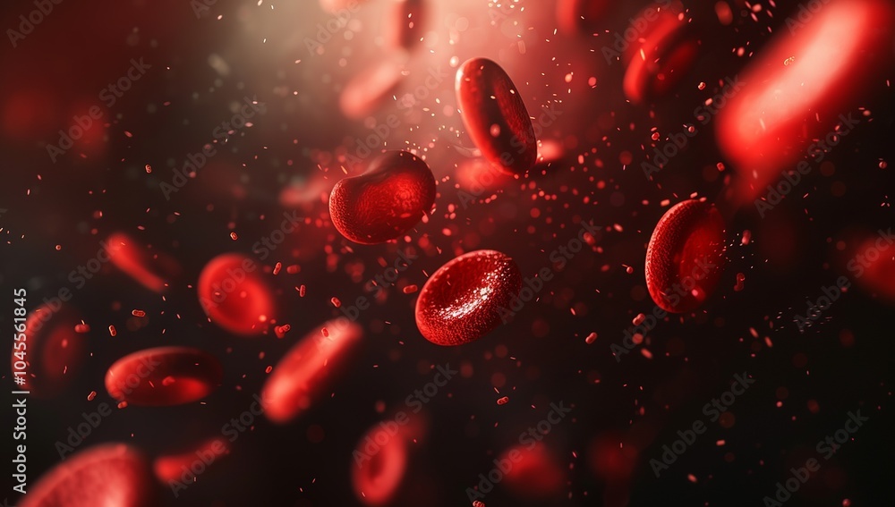 3D rendering of red and white round cells in the background, close-up view of... 3D rendering of red and white round cells in the background, close-up view of...