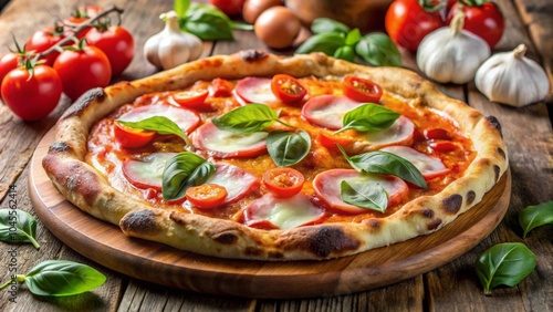 Fresh Homemade Pizza on Wooden Table