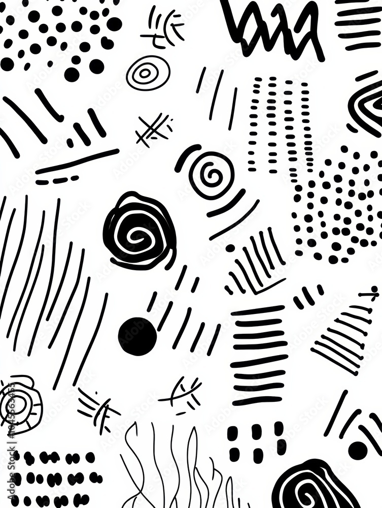 Various abstract black and white doodles showcase captivating patterns, lines, and shapes, creating an engaging design. Generative AI Various abstract black and white doodles showcase captivating patterns, lines, and shapes, creating an engaging design. Generative AI