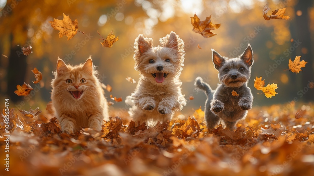 Featuring pets playing in colorful autumn leaves, emphasizing vibrant and playful moments. Ideal for autumn-themed social media posts and pet blogs. Detailed view of pets jumping in piles of leaves. Featuring pets playing in colorful autumn leaves, emphasizing vibrant and playful moments. Ideal for autumn-themed social media posts and pet blogs. Detailed view of pets jumping in piles of leaves.
