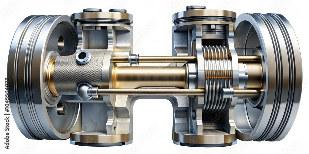 Machine Moving Parts A Detailed Cutaway Illustration of a Complex Metal Mechanism with ...