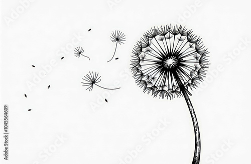 Wallpaper Mural The puffy dandelion blowball with flying seeds is isolated on a white background. Black and white image Torontodigital.ca
