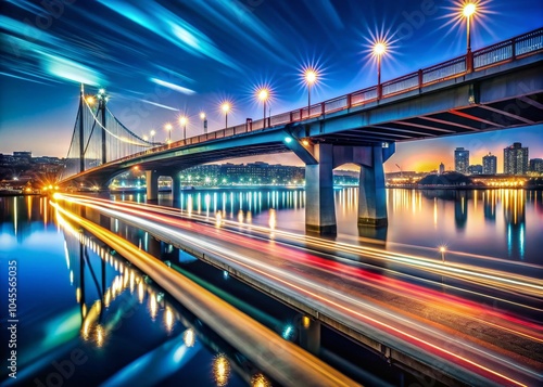 Blurred Bridge in Long Exposure: Captivating Night Scene with Light Trails and Reflections