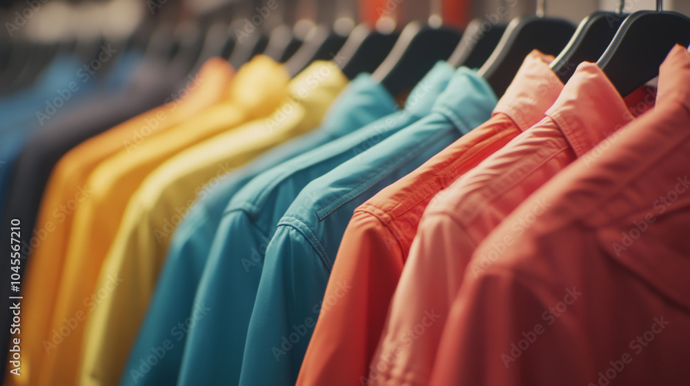 Obraz premium Clothing in various colors on hangers 