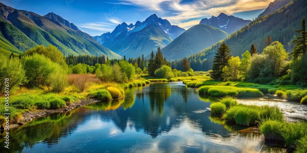 Obraz premium Breathtaking Natural Landscape Showcasing the Beauty of a Pristine Environment with Lush Greenery and Majestic