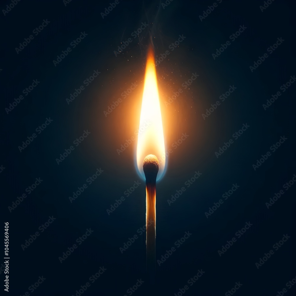 Single Burning Matchstick with Flame and Smoke on Black Background Single Burning Matchstick with Flame and Smoke on Black Background