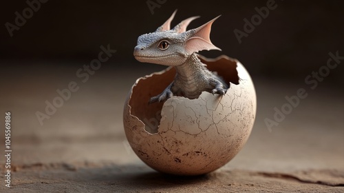 Small dragon emerging from cracked egg photo