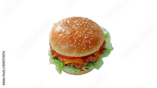 Wallpaper Mural Above view of a digitally rendered chicken burger, on a clear background, 128:105 ratio. Torontodigital.ca