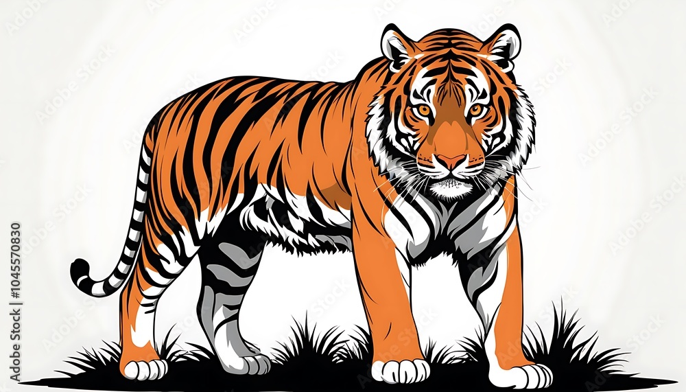 One Tiger Animal illustrator Art image Forest live or Background solid color One Tiger Animal illustrator Art image Forest live or Background solid color