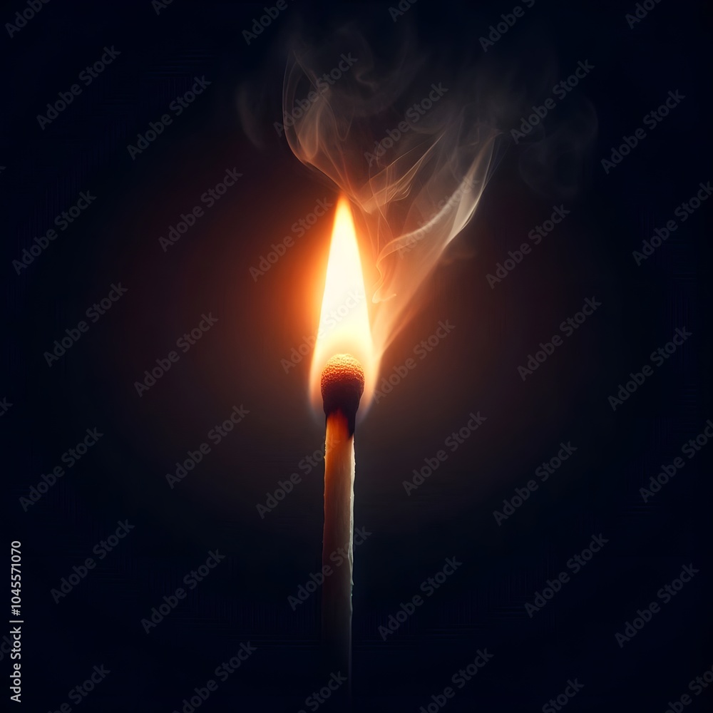 Single Wooden Matchstick Burning With Wispy Smoke Single Wooden Matchstick Burning With Wispy Smoke