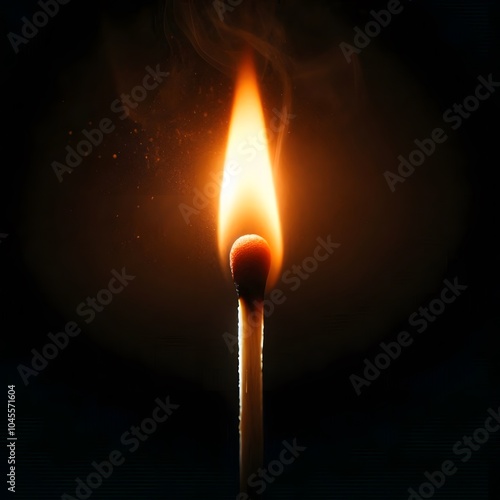 Sparkling Flame on Burning Matchstick with Smoke photo