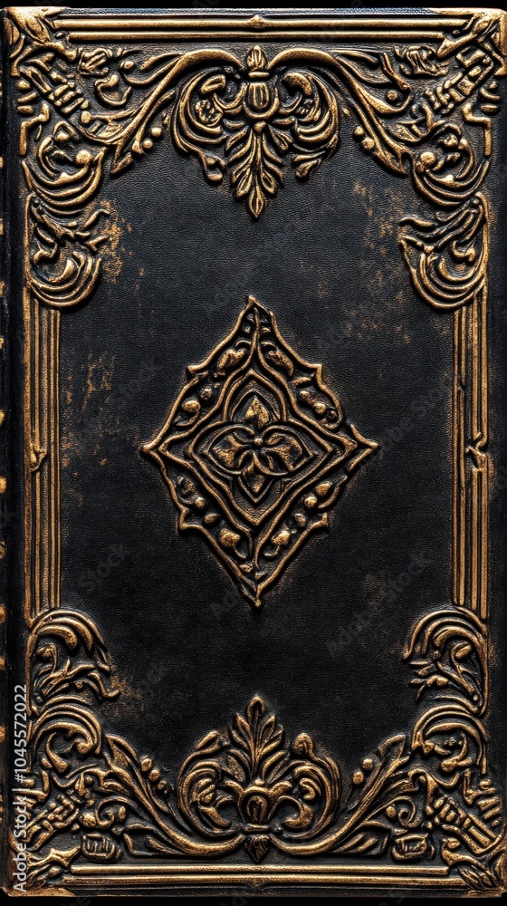 Obraz premium This book cover showcases elegant gold embellishments on a dark, textured surface