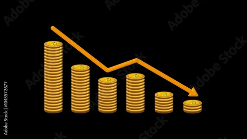 Dollar coin negative business graph with black background