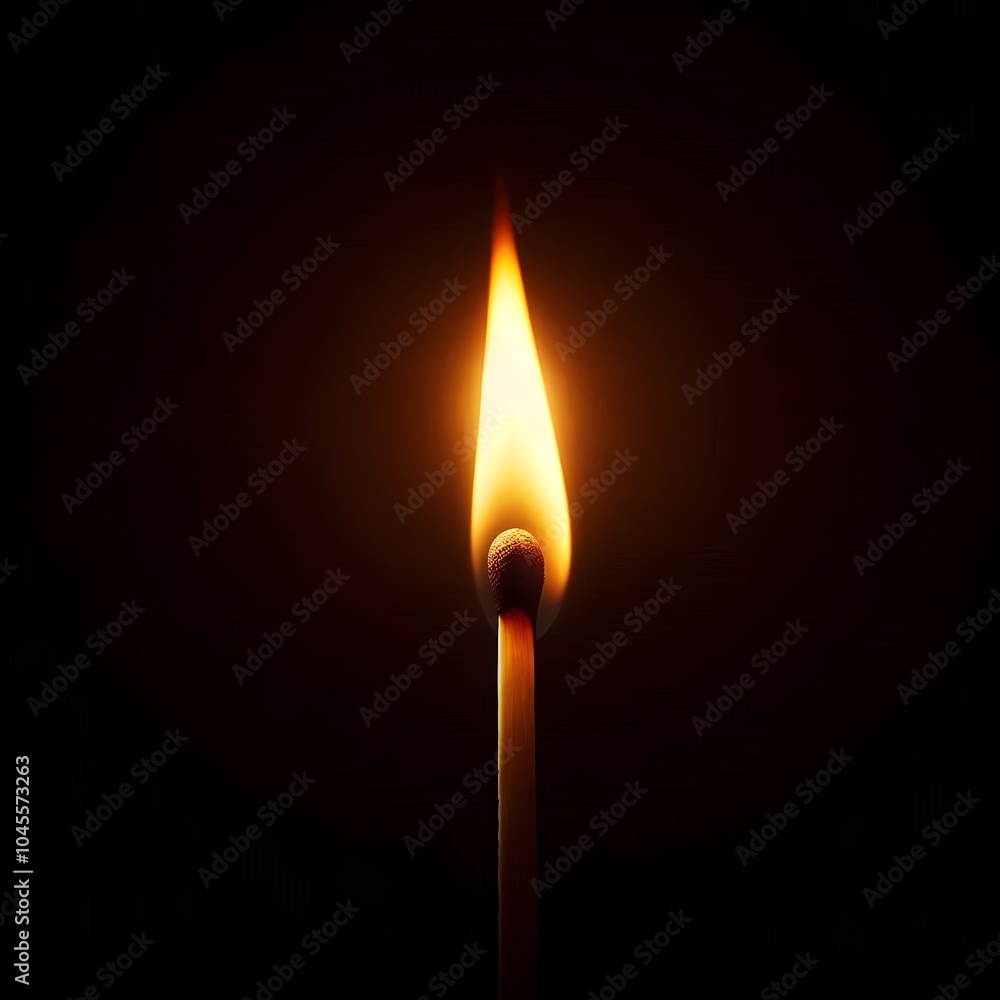 Flickering Flame of a Lit Matchstick on Black Background Flickering Flame of a Lit Matchstick on Black Background