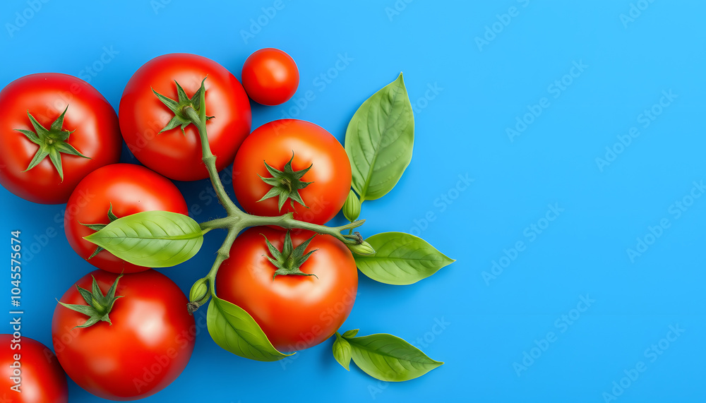 Top view of fresh tomatoes isolated on blue background isolated with white highlights, png Top view of fresh tomatoes isolated on blue background isolated with white highlights, png