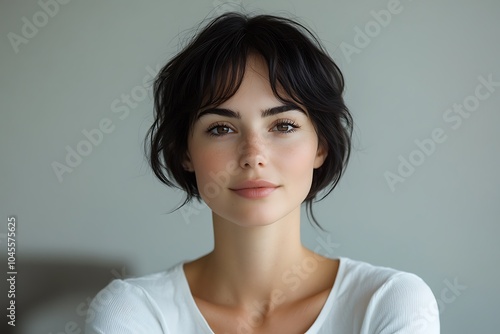 Portrait of a beautiful young woman with dark hair and brown eyes