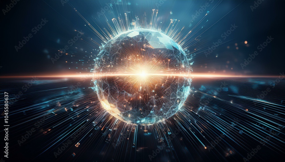 Obraz premium 거대한 구체에서 빛의 조각들이 퍼져나간다