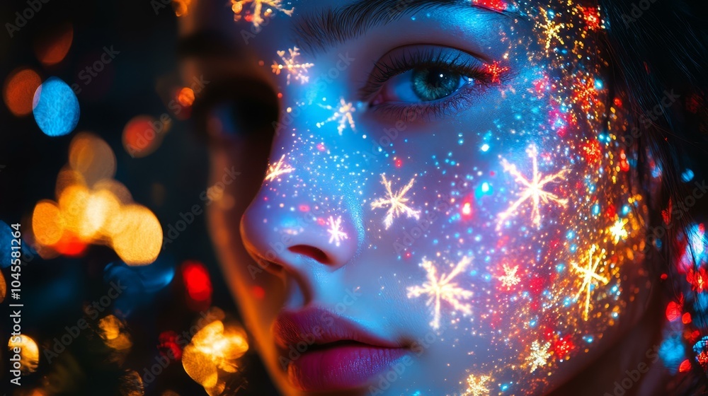Colorful woman with starry face Colorful woman with starry face