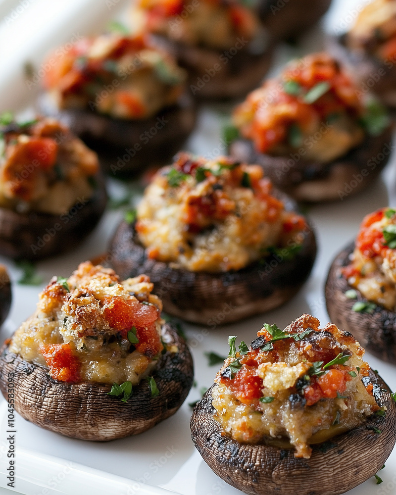 Vegetarian Stuffed Mushrooms on a Plate Vegetarian Stuffed Mushrooms on a Plate
