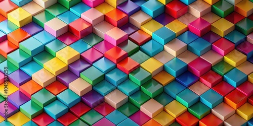 A vibrant and colorful arrangement of glossy cubes in a repeating pattern, creating a visually captivating abstract design.