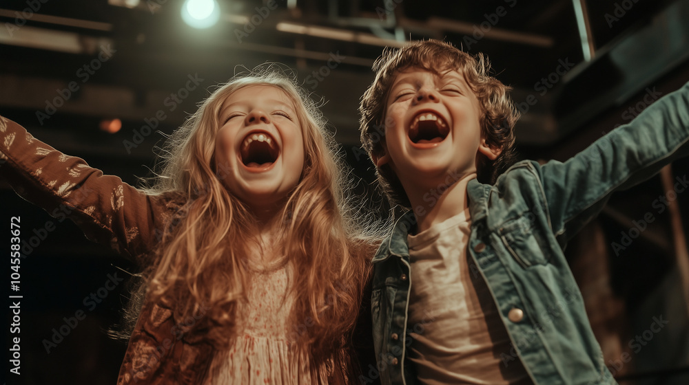 Obraz premium Children Enjoying Drama Lessons on Stage