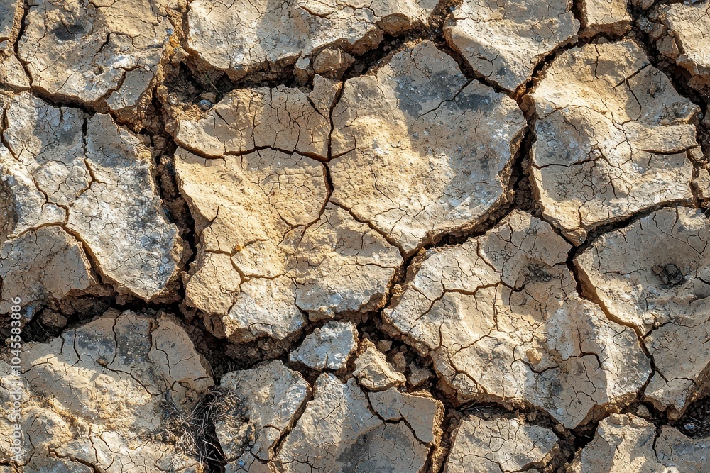 Close-up shot of cracked, parched earth, symbolizing drought, climate change, and environmental degradation. Ideal for themes related to water scarcity, global warming, and environmental crisis. Close-up shot of cracked, parched earth, symbolizing drought, climate change, and environmental degradation. Ideal for themes related to water scarcity, global warming, and environmental crisis.