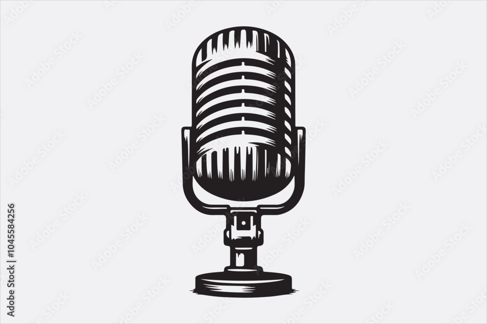 A black vector illustration of a logo style microphone.
