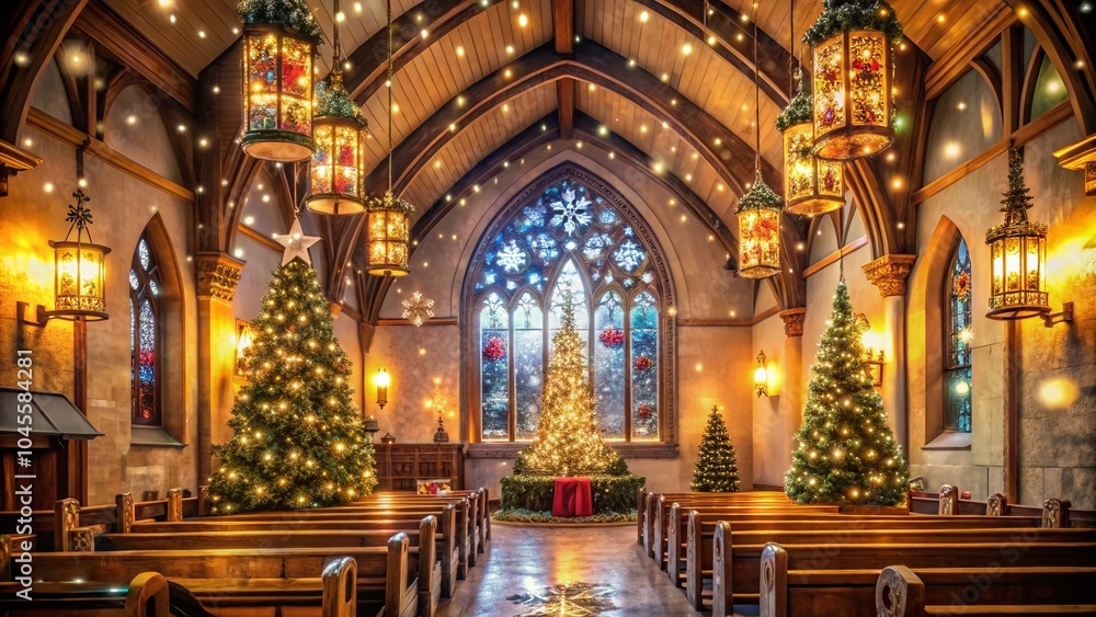Fototapeta premium Christmas Church Background in Low Light Photography for Festive Atmosphere