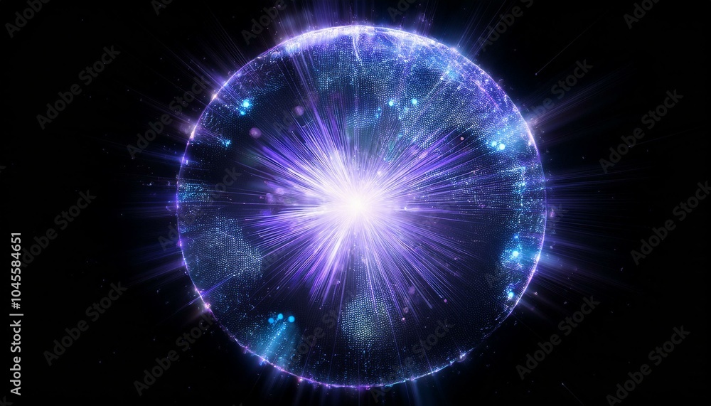 Obraz premium 거대한 구체에서 빛의 조각들이 퍼져나간다