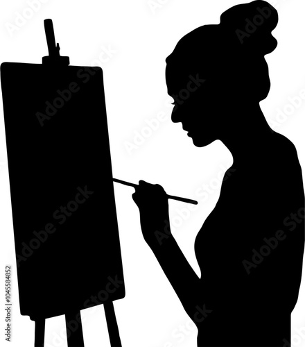 illustration silhouette of a woman painter potrait on transparent background