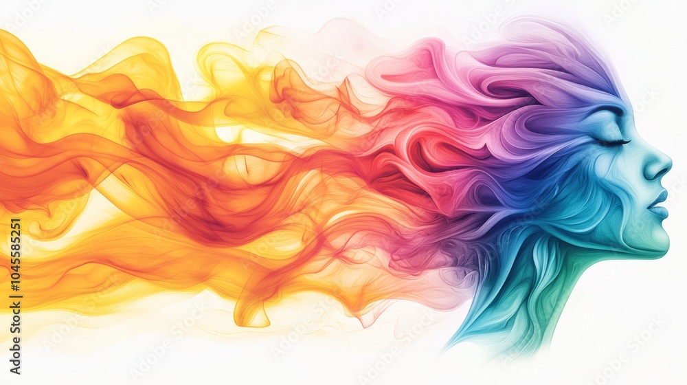 Colorful Abstract Woman with Flowing Hair and Smoke Colorful Abstract Woman with Flowing Hair and Smoke
