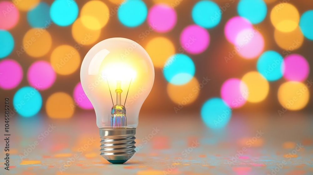A single bright lightbulb with colorful bokeh lights, signifying creative thought and innovative breakthroughs lightbulb, creativity, bokeh, breakthrough A single bright lightbulb with colorful bokeh lights, signifying creative thought and innovative breakthroughs lightbulb, creativity, bokeh, breakthrough