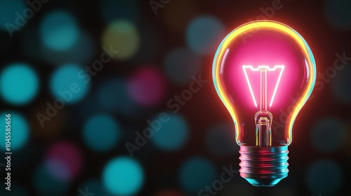 Futuristic lightbulb illuminated with neon bokeh effects, showcasing forwardthinking and modern creativity lightbulb, creativity, bokeh, futuristic