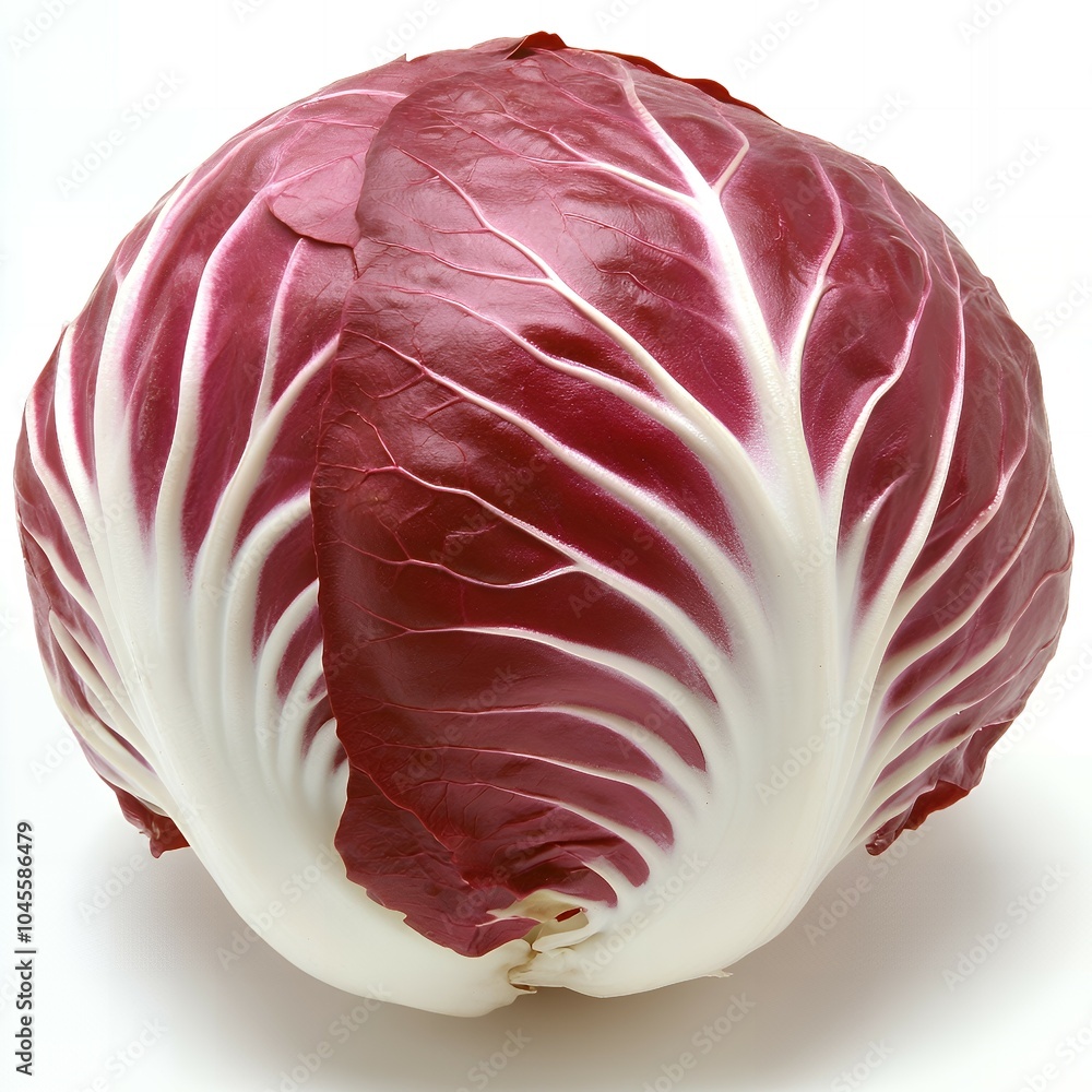 Obraz premium A single head of red radicchio, a leafy green with a slightly bitter flavor.
