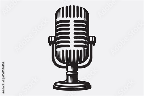 A black vector illustration of a logo style microphone.