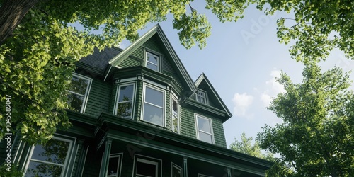 Wallpaper Mural Green Victorian House with Ornate Details and Lush Foliage Torontodigital.ca