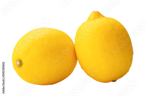 Side view of two fresh ripe yellow lemon fruit in stack isolated with clipping path in png file format